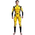 Unisex Halloween Costume Super Hero Wolverin Jumpsuit Yellow Performance Bodysuit for Adult