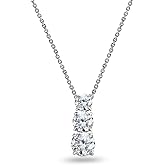 B. BRILLIANT Sterling Silver Birthstone Necklace for Women - Genuine or Synthetic Gemstone, Round 3-Stone Journey Slide Pendant, Dainty