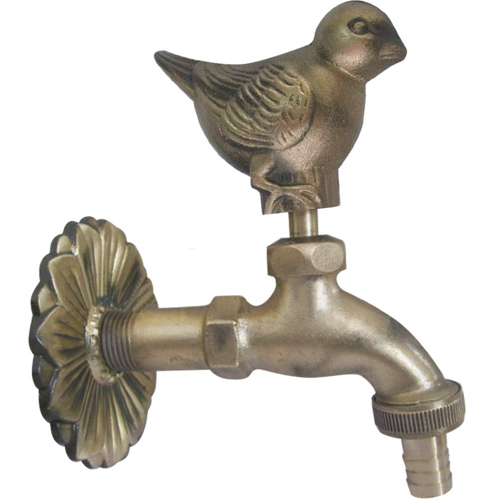 TINTON LIFE Decorative outdoor garden faucet retro brass water hose Tap wall Mounted for 1/2" Inches Hose,Pigeon