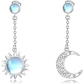 OUTANG Sun and Moon Earrings for Women 925 Sterling Silver Moonstone Celestial Sun Crescent Moon Dangle Drop Earrings
