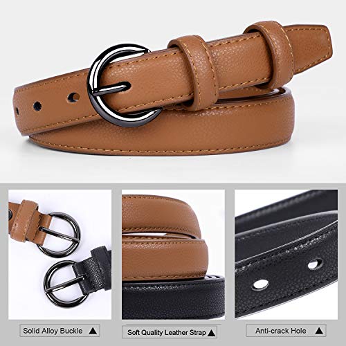 WERFORU Ladies Thin Leather Belt for Jeans Dress Simple Waist Belt for Women(A-Black+Brown, pants size 25-30 Inches)
