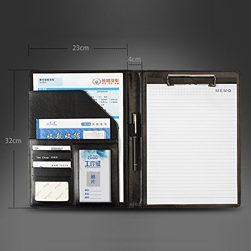 Ring Binder Portfolio, Conference Folder, Notepad Bnder, A4 Conference Folder Business PU Leather Document Case Bag with Clipboard(Blue) - Thumbnail 2