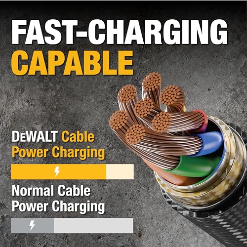 DEWALT USB C Cable, Premium trenzado de nylon USB A a tipo C Cable cargador de carga rápida para el iPhone 16 Series, iPhone 15 Series, Samsung Galaxy S10 S10 + / Nota 9, LG V30 (USB 2.0, Negro)