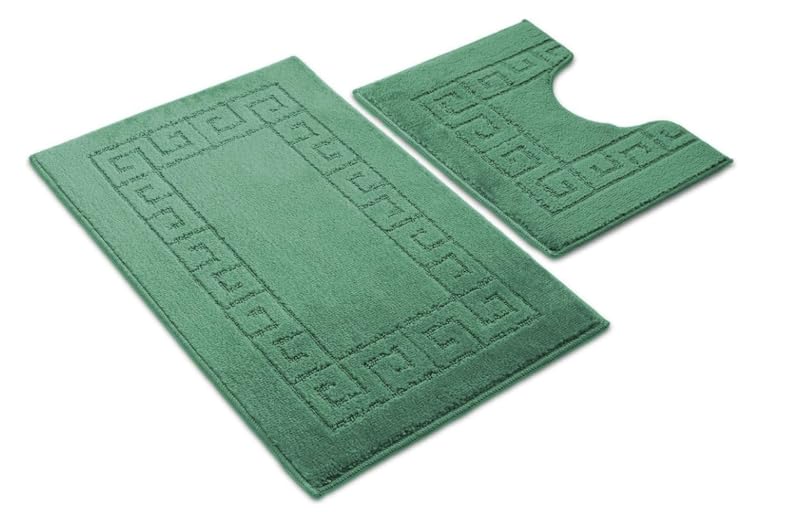 Paradise Products Greek Style Bath Mat Set 2-Piece Non-Slip Bathroom Mats, Shower Mat & Pedestal Mat Soft Washable Quick-Dry Bath Mats for Bathroom Floor Anti-Mould Bath Rug Set (Green)