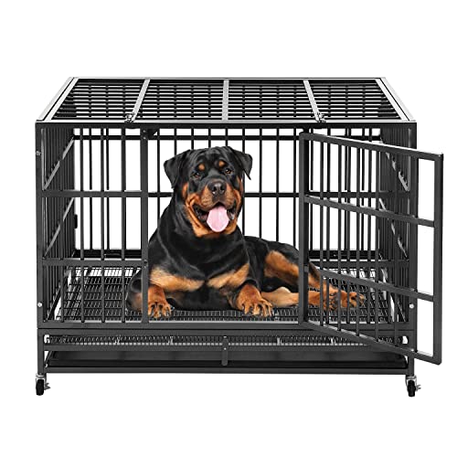 Shushim 48 Inch Heavy Duty Dog Crate Cage Kennel with Wheels, High