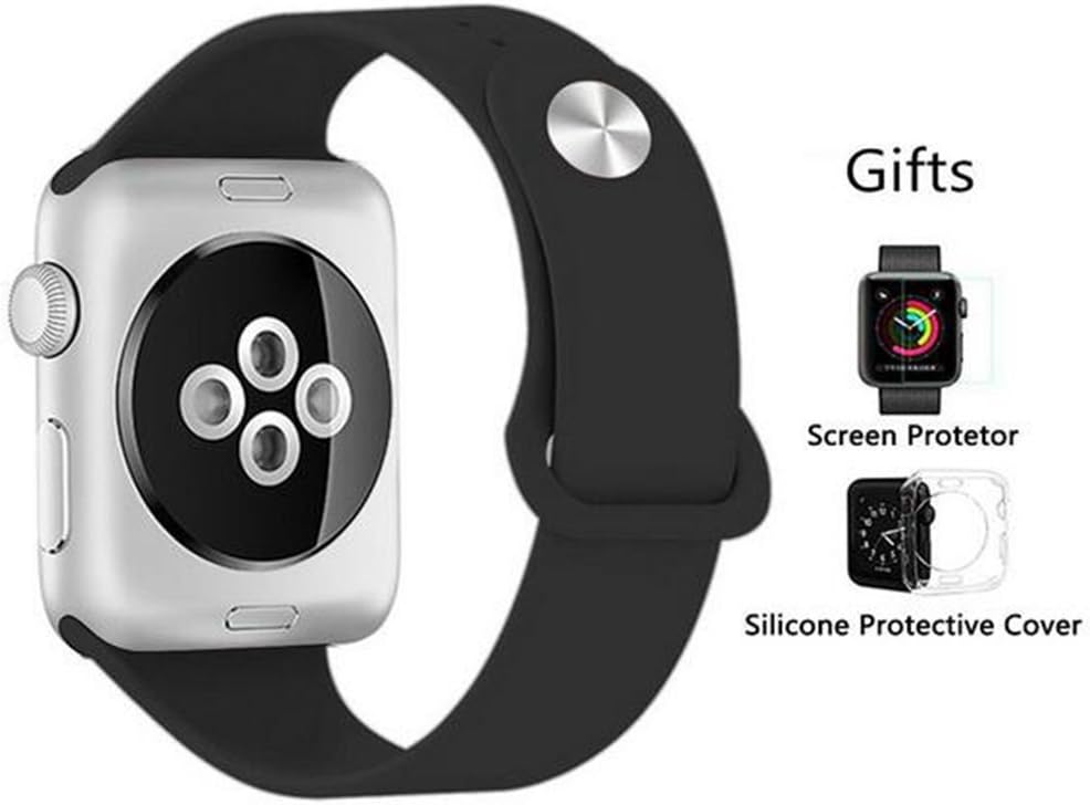 Kortusa Watch Band 42mm Silicone Soft Sport Replacement Watch Band for Watch Series 1 Series 2 Series 3 Black