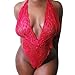 NEARTIME Women's Lingerie Set, Underwear One Piece Babydoll Sleepwear Lace Nightwear G-String (2XL, Red)