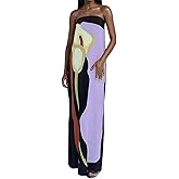 ANKOMINA Women's Summer Floral Printed Strapless Tube Maxi Dress Sexy Off Shoulder Backless Loose Beach Long Dresses