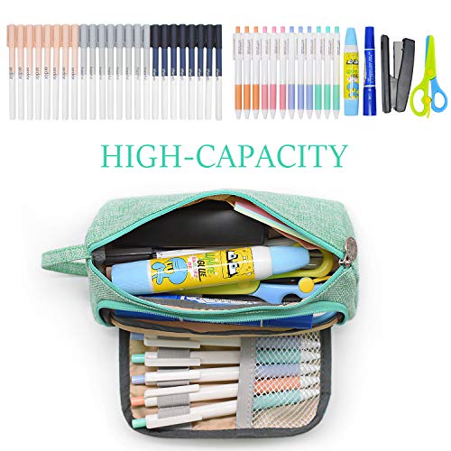 Mokani Pencil Case, Big Capacity Pencil Pen Pouch with Handle, Stationery Bag Supplies Box for Student Office College Middle School High School, Green