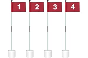 QURAS Mini Golf Flags for Putting Green, Golf Flagstick Set with Hole Cup for Yard, Gifts for Golf Lovers, 3 Feet Height Portable Splicing 2-Section flagpole, 420D Oxford Cloth Red flag #1,2,3,4