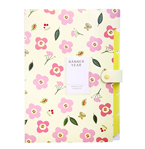 Skydue Floral Printed Accordion Document File Folder Expanding Letter Organizer (Yellow)