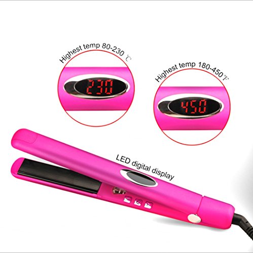 Hair Straightener Upgraded Far Infrared/negative Ion Flat Iron LED Display Automatically Switch Off Hair Straightener Silver Plating-black,pink (Color : Pink) - Thumbnail 4