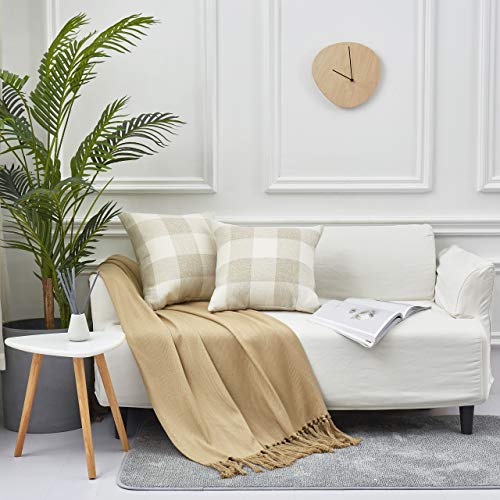 Decorative Classic Retro Checkered Faux Linen Throw Pillow Covers (Set of 2) - Pillow Cover Sham Cushion Cover - Throw Pillow Cover - Sofa Throw Pillow Cover - Square Pillowcase - Cream - 18" x 18"