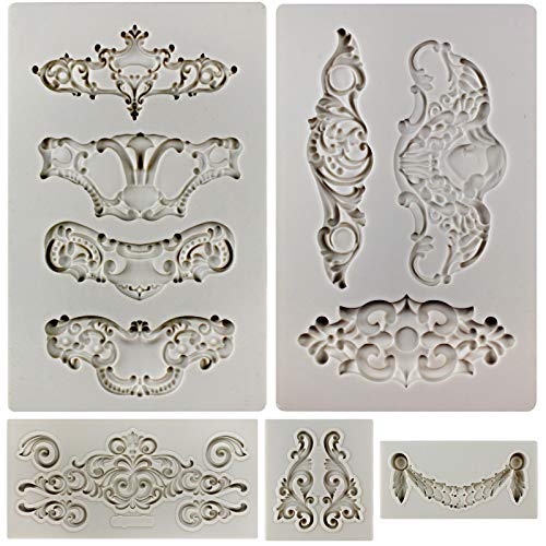 Crown Baroque Style Ornament Silicone Molds 5-count Art Decor Filigree Scrollworks