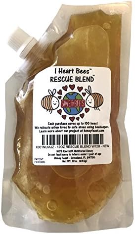 I heart bees RAW natural honey- HELP US SAVE THE BEES - Rescue Blend American Honey - 12oz bag - patent pending design