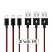 AOFU iPhone Cable,3Pcs 6FT Nylon Braided Lightning Charger to Cable Data Syncing Cord Compatible with iPhone 7/7 Plus/6S/6S Plus,SE/5S/5,iPad,iPod Nano 7(Black Red)