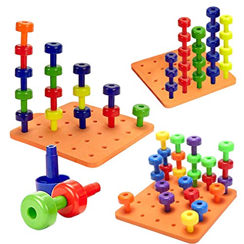 MorTime Stacking Peg Board Set Toy Pegboard Pattern Cards Games