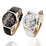 Top Plaza Fashion Women's Analog Watch, PU Leather Band Rose Gold Tone, Black+White, Pack of Two