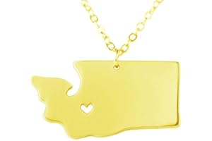 Meiligo 18K Gold Silver Country Map Charm Pendant State of Washington Map Necklace Jewelry