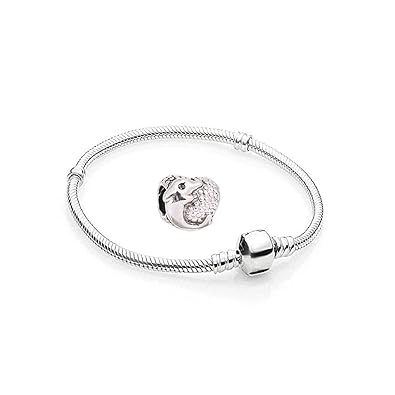 Charms Delfine Silber Farbe - 1 Armband und 1 Anhänger Edelstahl Starter Set Angebot - Damen Schmuck für bettelarmband Pandor