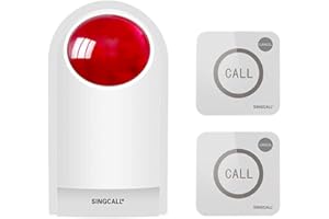 SINGCALL Remote Emergency Strobe Siren Alarm Kit Waterproof Outdoor Loud Panic SOS Warning System for Business Home Shop Hotel School 300ft 1 Red Flashing Siren+ 2 Call Buttons