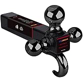 NBJINGYI 2" Trailer Hitch Tri Ball Mount with Hook 1-7/8", 2", 2-5/16" Black Plated Balls and Hook
