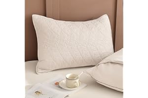 Sanracie Wheat Colored King Size Quilted Pillow Shams Set of 2 (20"x36"), Cotton Leaves Quilting Pillow Covers Soft Breathable Envelope Closure Bed Shams