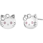 2D Kitty Cat Stud Earrings Jewelry with 925 Sterling Silver Back Posts