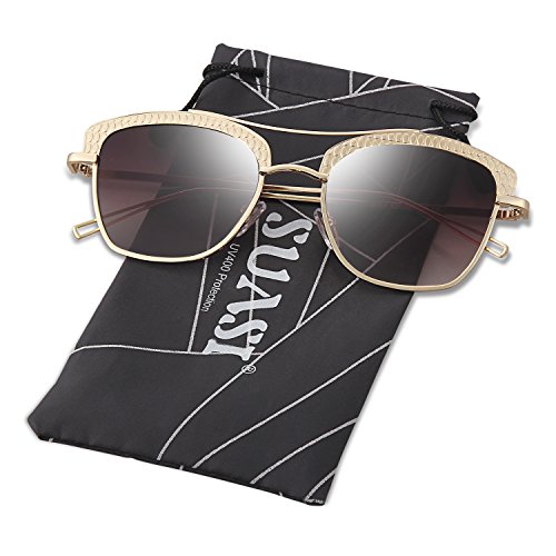 SUASI Ladies Retro Metal Flat Square Aviator Sunglasses for Women 0742 (gold, brown)