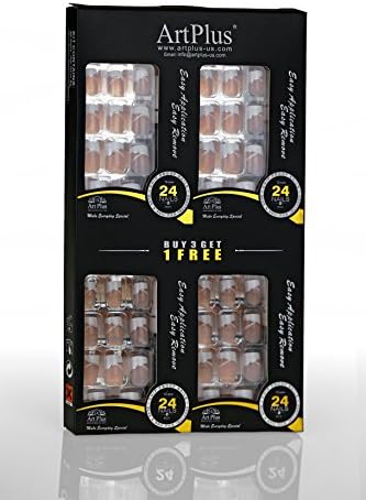ArtPlus 24pcs x 4 (4-Pack) Elegant Touch French Manicure False Nails with Glue Full Cover Medium Length 4 Boxes in 1 Premium Pack Fake Nails Art