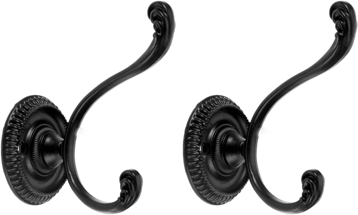 Mgoodoo Black Wall Mounted Towel Hook Zinc Alloy 76mm*63mm 2 Packs Vintage Antique Hat Wall Mounted Hook for Kitchen Bathroom Bedroom