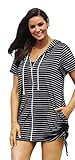 swimsuitsforall Women's Stripe Terry Zip Hoodie