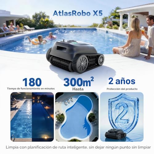(2026 New) Pondee X5 Robot Pool and Wall Cleaner Without Cable, Water Line, Smart Navigation, Vacuum Cleaner 21 m³/h Saugkraft, 3 Brushless Motors, 180 Min Autonomy, Pools up to 300 m2