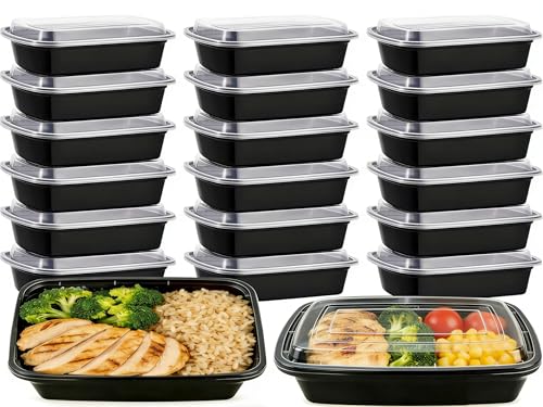 KUMD 40-Piece Set (20-Pack) 32oz Meal Prep Containers with Lids - Reusable 1 Compartment Food Storage & Freezer Containers, Microwave/Dishwasher Safe, BPA Free