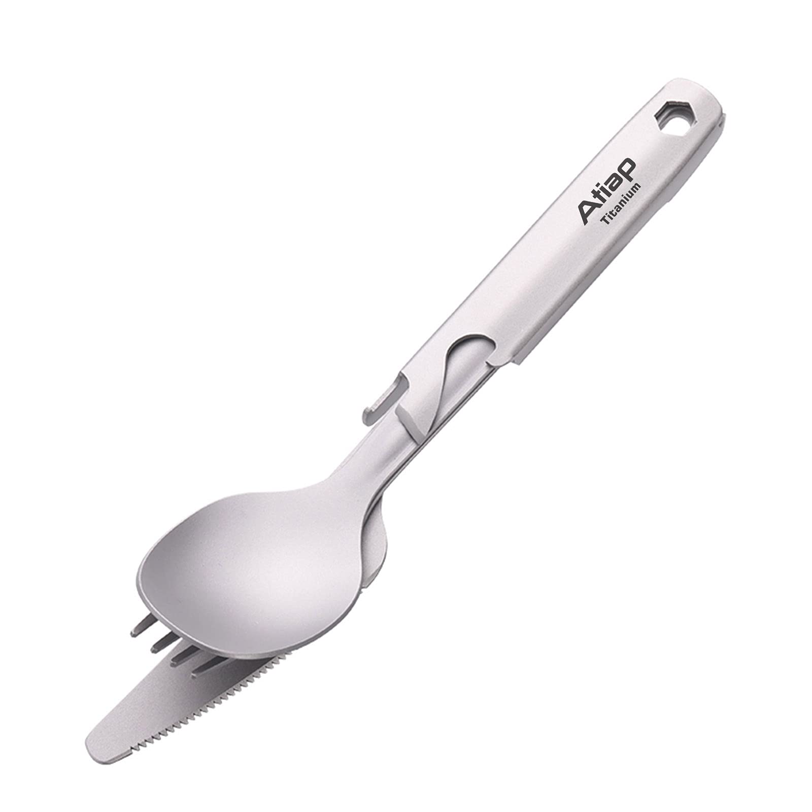 ATiAP Titanium Fork Spoon Bottle Opener, 4 Pieces Tableware Set Utility Cutlery Set for Camping Travel Daily Use