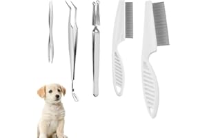 Yeanifeana 6 Pcs Stainless Steel Tick Removal Kit, Tick Tweezers with Storage Pouch Tick Comb Grooming Tools for Cats & Dogs 
