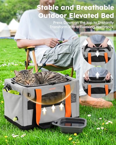 pecute Trasportino Gatto Estensibile e Pieghevole, Trasportino per Gatti e Cani Piccola Taglia fino a 6kg, Borsa da Trasporto Haustier Robusta e Leggera con Amaca e Ciotola, Ideale per Viaggi e Auto | Trasportino per gatti, leggero, pieghevole, per gatti e cani di piccola taglia, stabile, grande spazio