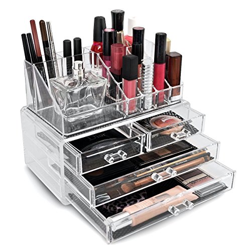 Be Lifes - Acrylic Makeup Organizer - Jewelry & Cosmetic Organizer - Acrylic Makeup Organizer With Drawers - Clear Acrylic Makeup Organizer 2 pieces set with 4 Drawers
