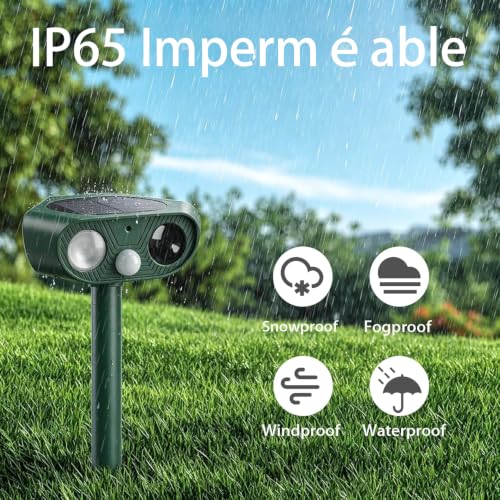 Répulsif Chat Extérieur Solaire 360° Repulsif Chat Ultrason, Recharge USB | Repulsif Chat Ultrason, Répulsif Chat Solaire avec 3 Flash LED, 3 Détecteur PIR, IP65 Imperméable, 2000 mAh, sur 0-26 mètres