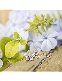 Plata de ley con 14 K Rosa (adornos dorados cz Plumeria Stud arete, 12 mm