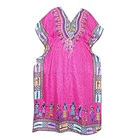 Women's Caftans Dashiki Boho Pink V-neck Beach Cover Up Dress