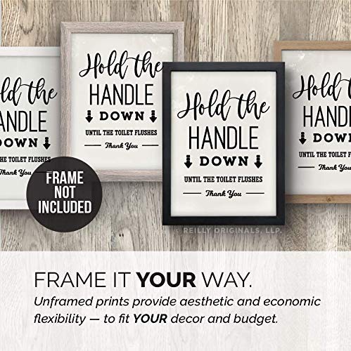 5x7" *UNFRAMED PRINT* Hold the Handle down until toilet flushes cute sign Bathroom Sign Bathroom Restroom Decor Art Hotel Restaurant airbnb modern rustic farmhouse cottage