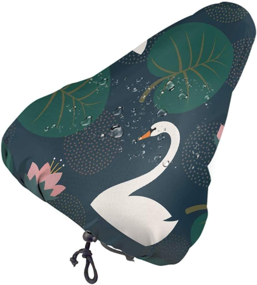 Funda para asiento de bicicleta, diseño de cisnes blancos, con hojas de