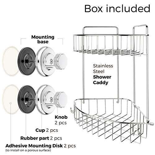 HASKO accessories Suction Cup Corner Shower Caddy 304 Stainless
