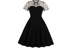 IWEMEK Women's Vintage Polka Dot 1950s Audrey Retro Rockabilly Prom Dress 50's 60's A-Line Cocktail Party Swing Dress