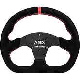 RASTP D-Shaped Racing Steering Wheel, 12.8"/325mm Suede Leather Race Style Sim Racing Steering Wheel(Black with Red Stitch)
