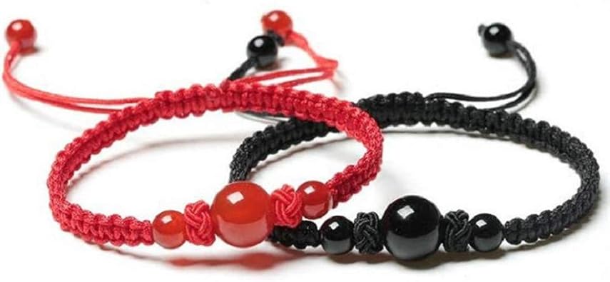 Chifei 2pieza Pulsera Pareja Novios De Hilo Rojo Negro Con