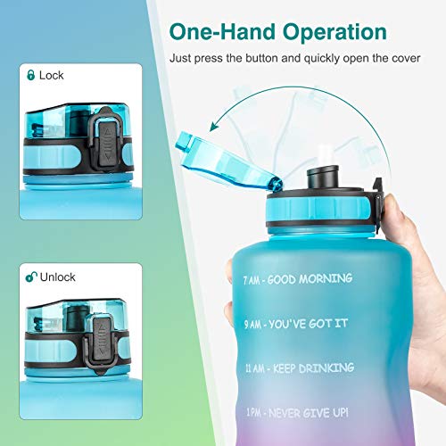 1byone Half Gallon Water Bottle 73oz Large Motivational Water Bottles with Straw Time Marker & Paracord Handle, Big Water Jug for Sports - BPA Free, Leak Proof, Easy Carry, Anti-slip( 2 Straws Included)