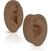 2 Pcs Soft Silicone Ear Model, Left and Right Flexible Fake Ear for Earrings Display, Realistic Ear Mold for Piercing Practice, Acupuncture Teaching Tool (Dark Skin Colour)