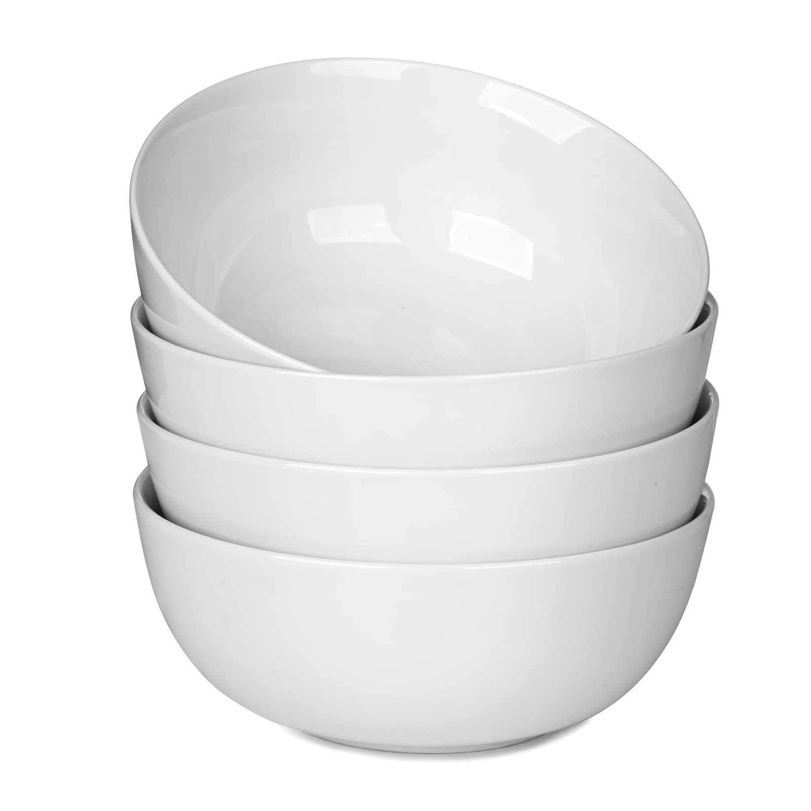 WishDeco Cereal Bowls Set of 4, Soup Bowls, 600ml Breakfast Bowl, Ceramic White Bowl for Dessert, Pasta, Noodle, Salad, Fruit, Microwave & Dishwasher Safe